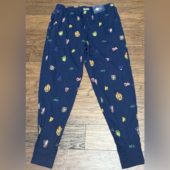 New Polo Ralph Lauren College Sleepwear Navy Blue Jogger Pant Pajama Lounge Sz L - Picture 1 of 16